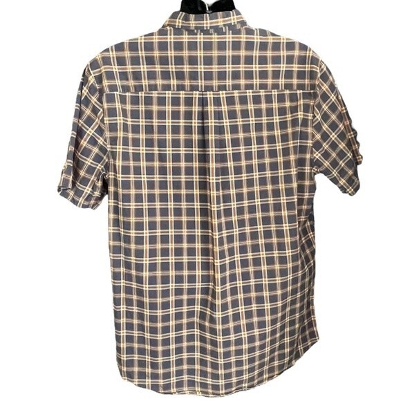 O'Neill Classic Fit Short Sleeve Button Down Navy and Orange Plaid Shirt, XL - Picture 3 of 5